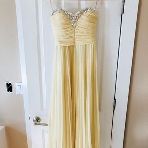 yellow pleated prom dress
